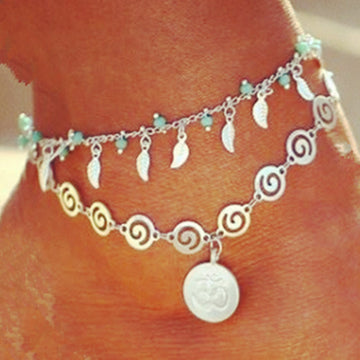 AK104 - Bohemia 3D rune leaves rice beads anklet